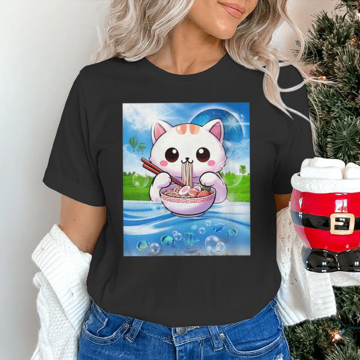 Frutiger Aero Aesthetic Tech Kawaii Ramen Cat Fishes Unisex T-Shirt