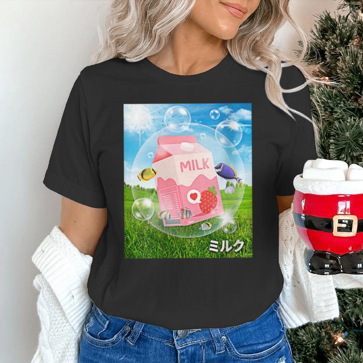 Frutiger Aero Aesthetic Tech Kawaii Strawberry Milk Fishes Unisex T-Shirt