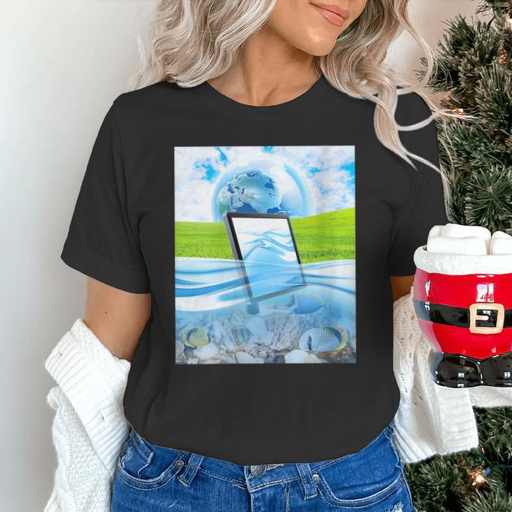 Frutiger Aero Aesthetic Tech Water Fishes Monitor Screen Unisex T-Shirt