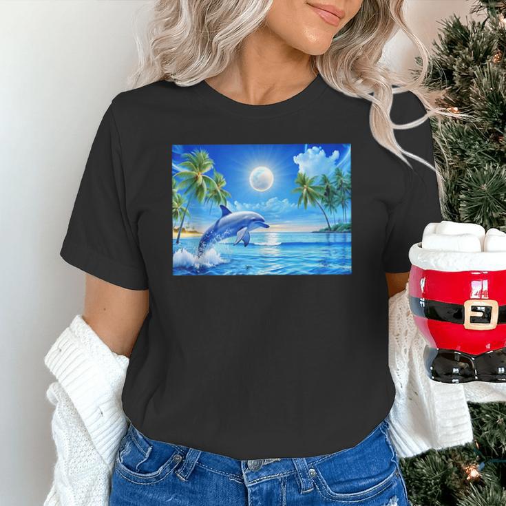 Frutiger Aero Dolphin Sunset Ocean With Palm Trees Y2k Unisex T-Shirt Frutiger Aero Dolphin Sunset Ocean With Palm Trees Y2k Unisex T-Shirt