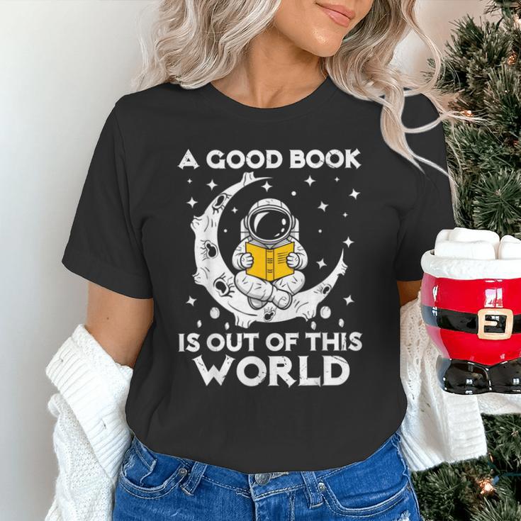Good Book Is Out Of This World Astronaut Moon Space Reading Unisex T-Shirt