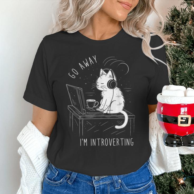 Introvert Cat With Coffee On Computer Antisocial Emo Goth Unisex T-Shirt Introvert Cat With Coffee On Computer Antisocial Emo Goth Unisex T-Shirt