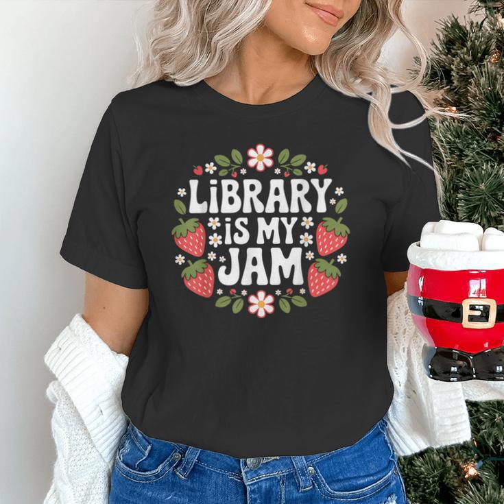 Library Is My Jam Librarian Book Lover Strawberry Unisex T-Shirt