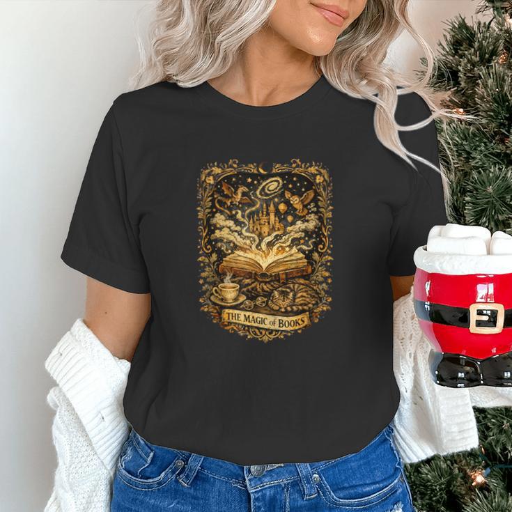The Magic Of Books Vintage Style Reading Lover Cat & Tea Unisex T-Shirt The Magic Of Books Vintage Style Reading Lover Cat & Tea Unisex T-Shirt