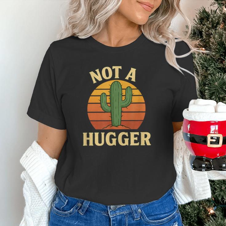 Not A Hugger Cactus Retro Sunset No Hugging Introvert Unisex T-Shirt