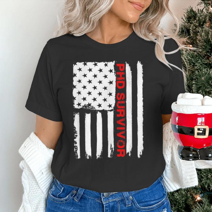 PhD Survivor Graduation American Flag Shirt Degree Tee Women Kids Men Unisex T-Shirt