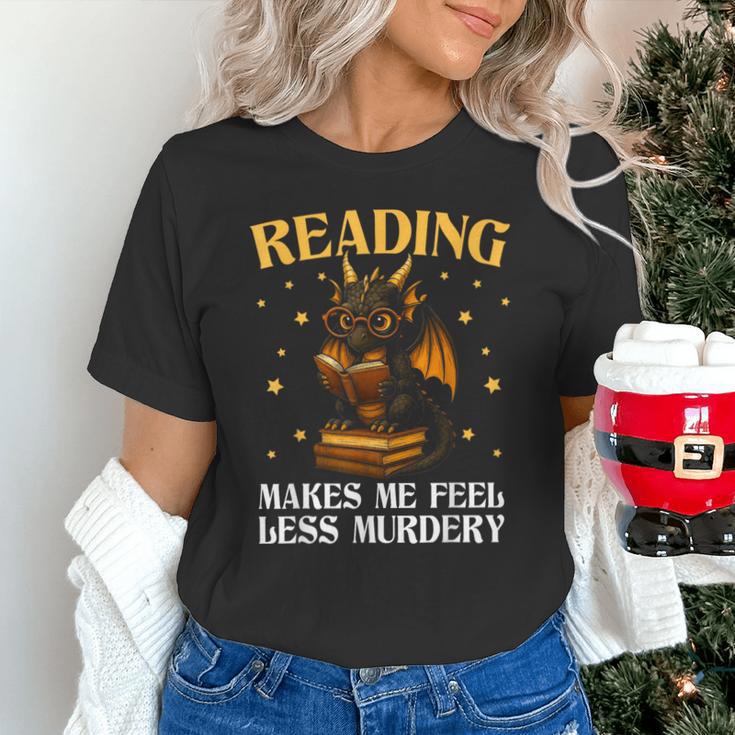 Reading Makes Me Feel Less Murdery Book Dragon Unisex T-Shirt