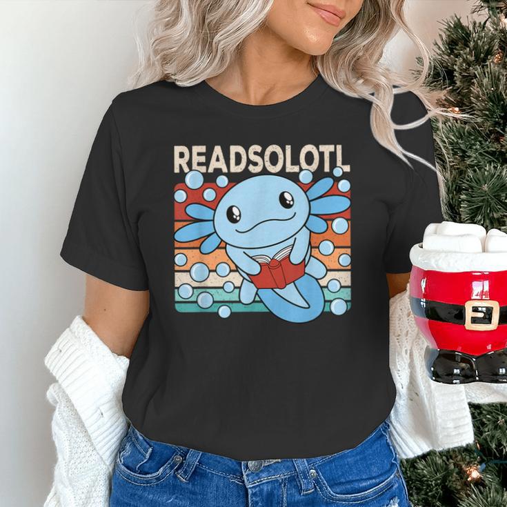 Readsolotl Blue Kawaii Axolotl Book Lover Reading Retro Unisex T-Shirt