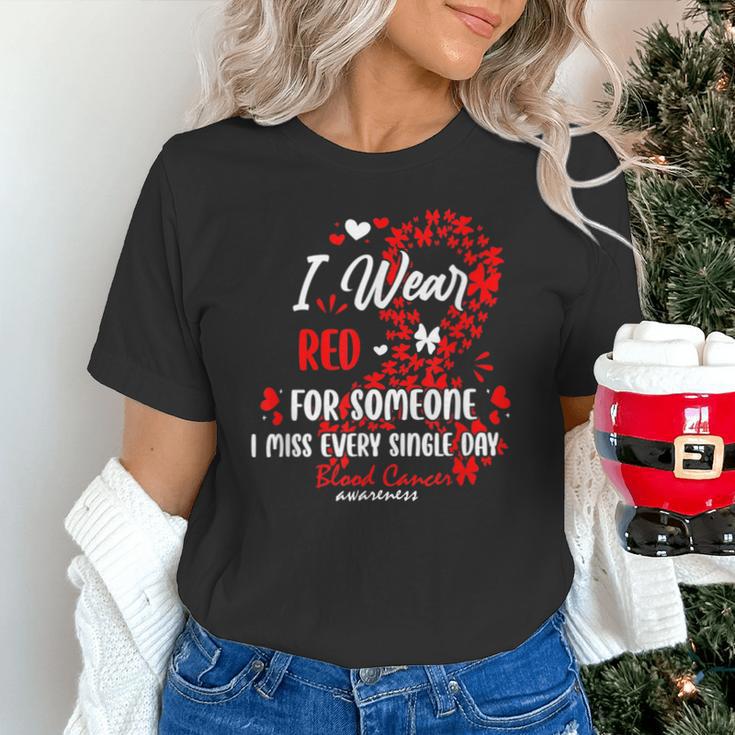 Ribbon Blood Cancer Angel Memory Support Dad Mom Red Unisex T-Shirt Ribbon Blood Cancer Angel Memory Support Dad Mom Red Unisex T-Shirt