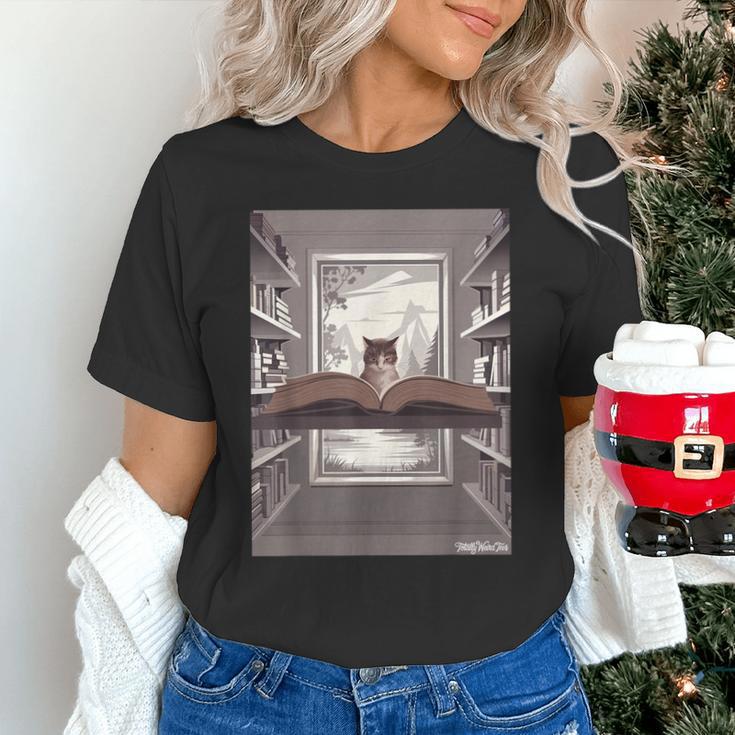 Totally Weird Tees Cat Library Book Reading Literary Unisex T-Shirt Totally Weird Tees Cat Library Book Reading Literary Unisex T-Shirt