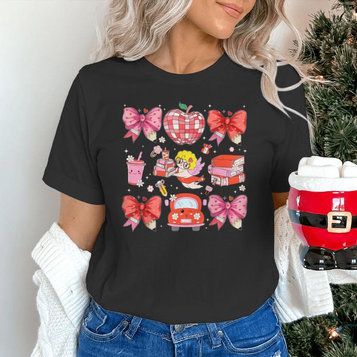 Valentine Cupid Coquette Pink Bow Apple Books Teacher Unisex T-Shirt Valentine Cupid Coquette Pink Bow Apple Books Teacher Unisex T-Shirt