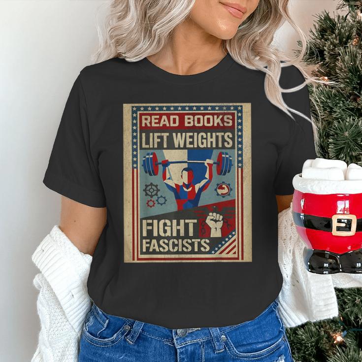 Vintage Style Read Books Lift Weights Fight Fascists Retro Unisex T-Shirt