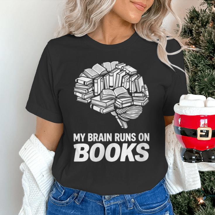 Women's My Brain Runs On Books Reading Bookworm Men Women Unisex T-Shirt