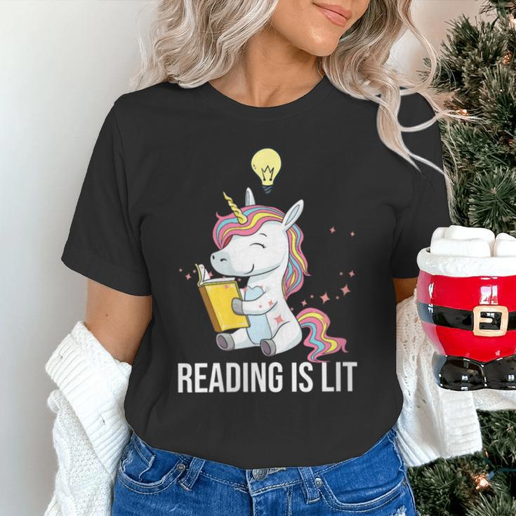 Women's Reading Is Lit Unicorn Library English Teacher Book Lover Unisex T-Shirt Women's Reading Is Lit Unicorn Library English Teacher Book Lover Unisex T-Shirt