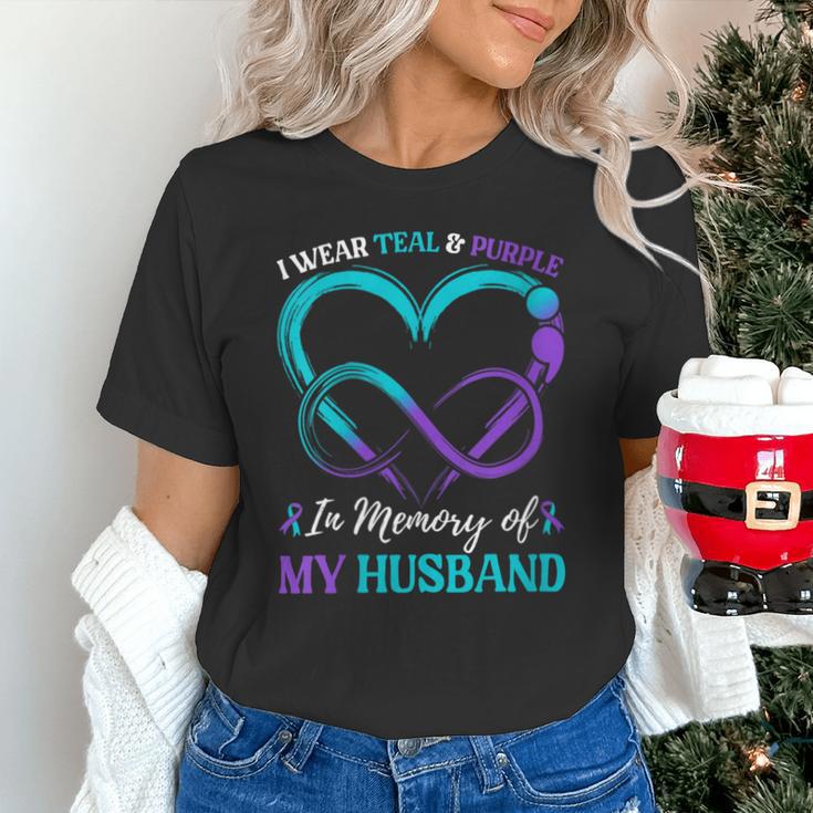 Women's I Wear Teal & Purple In Memory Of My Husband Unisex T-Shirt Women's I Wear Teal & Purple In Memory Of My Husband Unisex T-Shirt