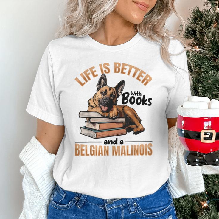 Belgian Malinois Dog Breed Life Is Better With Books And a Men Women Kids Unisex T-Shirt