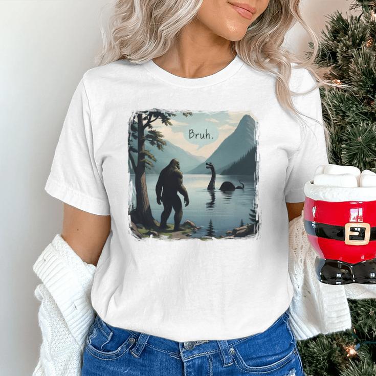 Bigfoot Sasquatch & Loch Ness Monster Introvert Bruh Unisex T-Shirt Bigfoot Sasquatch & Loch Ness Monster Introvert Bruh Unisex T-Shirt