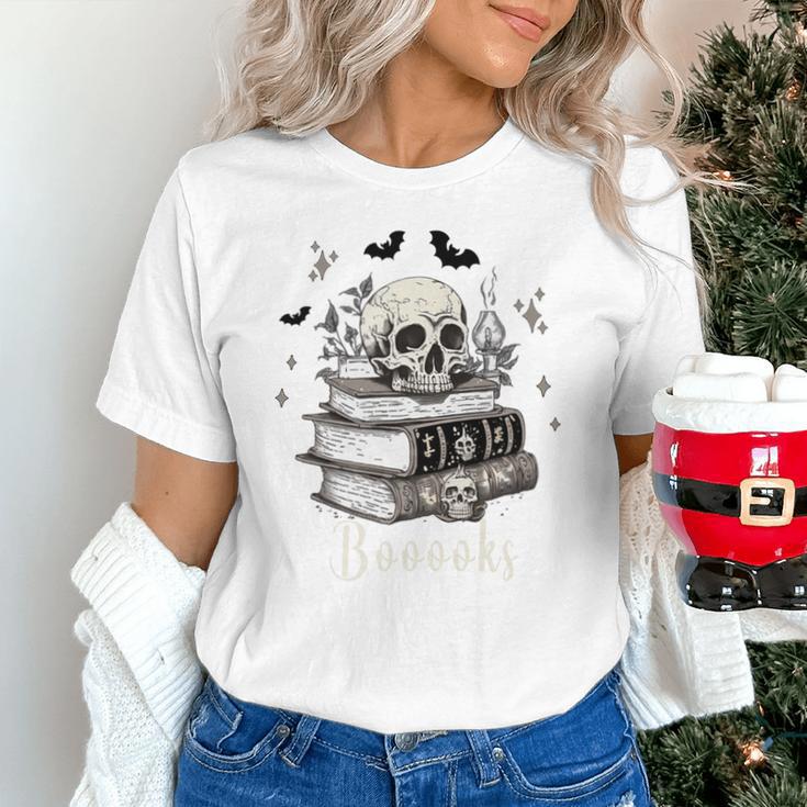 Boo Skeleton Skull Books Halloween Women School Teacher Kid Premium Unisex T-Shirt