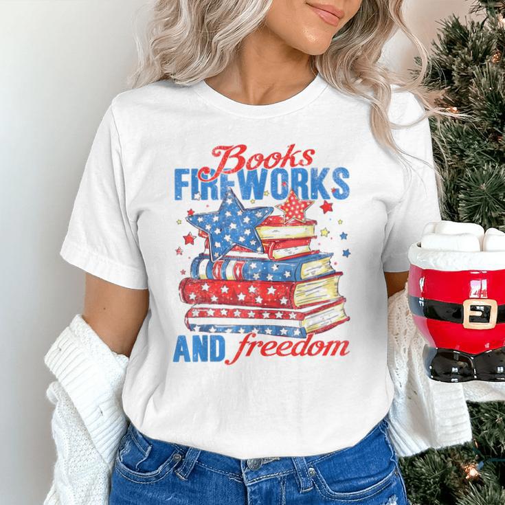 Books Fireworks And Freedom 4th Of July Book Lover Unisex T-Shirt Books Fireworks And Freedom 4th Of July Book Lover Unisex T-Shirt