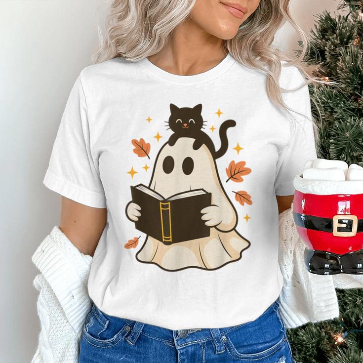 Books Ghost Reading Book Halloween Library Cat Fall Unisex T-Shirt