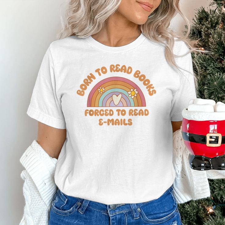 Born To Read Books Forced To Emails Vintage Retro Rainbow Unisex T-Shirt