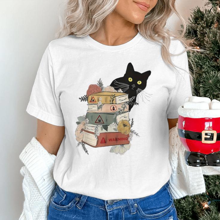 Cat And Books Flowers Reading Club Cat Lover Bookworm Unisex T-Shirt