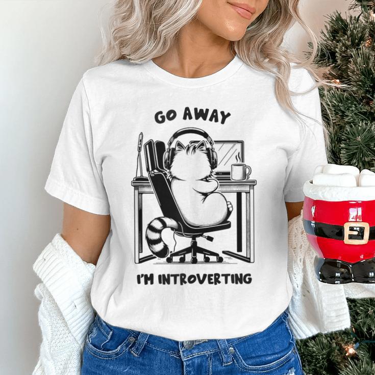 Cat With Coffee On Computer Go Away I'm Introverting Unisex T-Shirt