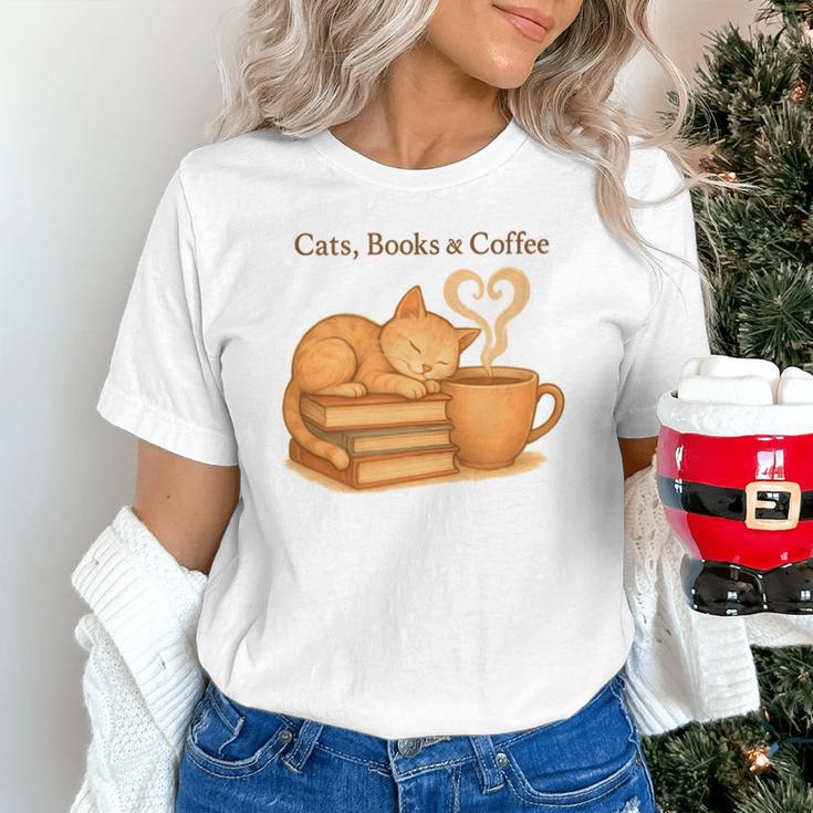 Cats Books And Coffee Heart Cozy Cat Lover Bookworm Readers Unisex T-Shirt