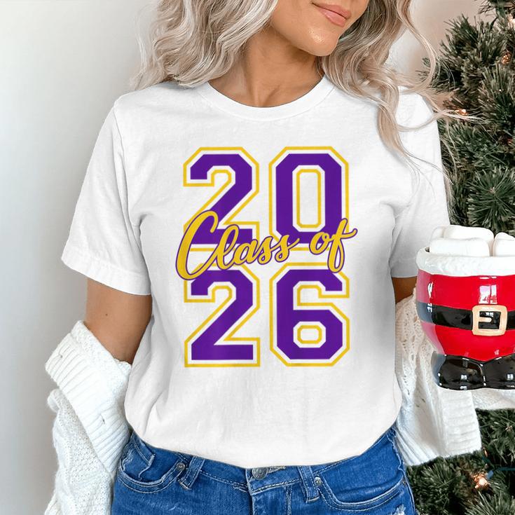 Class Of 2026 Graduation Varsity Purple Yellow On The Back Unisex T-Shirt