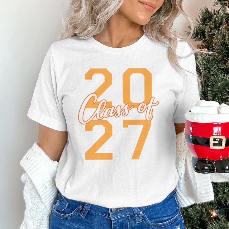 Class Of 2027 Graduation Varsity Orange On The Back Premium Tri-Blend Unisex T-Shirt