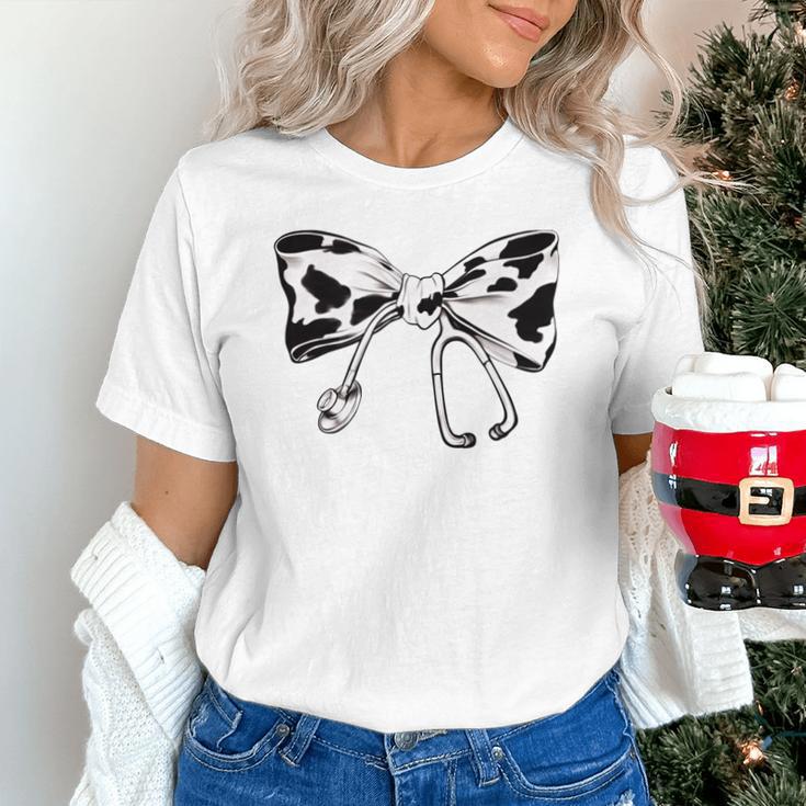 Cow Print Bow And Stethoscope Nurse RN Graduation Coquette Unisex T-Shirt