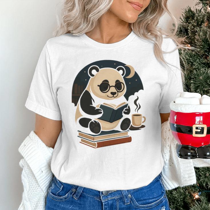 Cute Panda Reading Book Under Moon Bookworm Coffee Lover Unisex T-Shirt