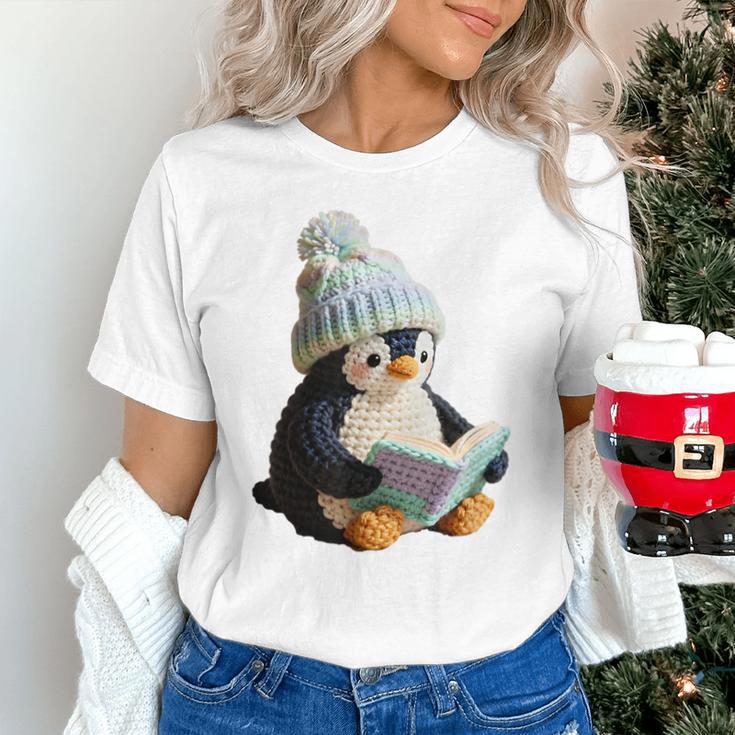 Cute Penguin Reading Book Faux-Crochet Print Unisex T-Shirt Cute Penguin Reading Book Faux-Crochet Print Unisex T-Shirt