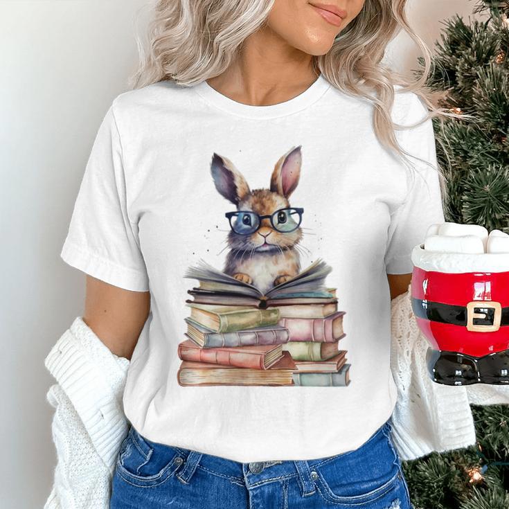 Cute Reading Bunny With Glasses Books Bookworm Reader Book Premium Tri-Blend Unisex T-Shirt