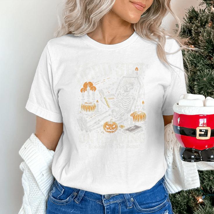 Dead Set On Reading Skeleton Halloween Book Lover Unisex T-Shirt