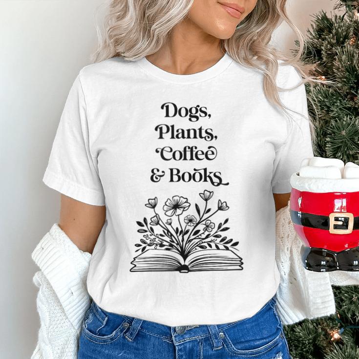 Dogs Plants Coffee Books Book Lover Dog Lover Reading Unisex T-Shirt