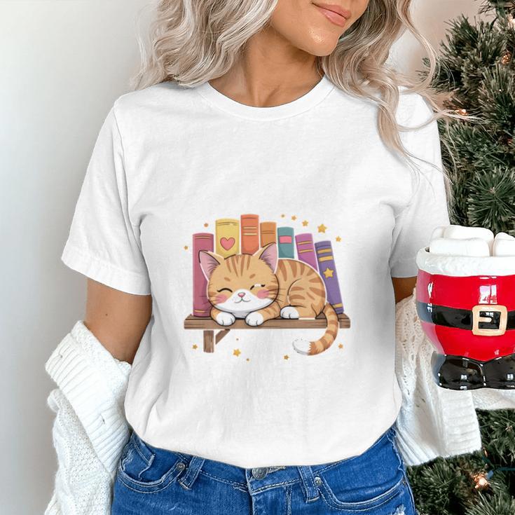 Easily Distracted By Cats And Books Cute Cat Sleeping Girls Unisex T-Shirt Easily Distracted By Cats And Books Cute Cat Sleeping Girls Unisex T-Shirt