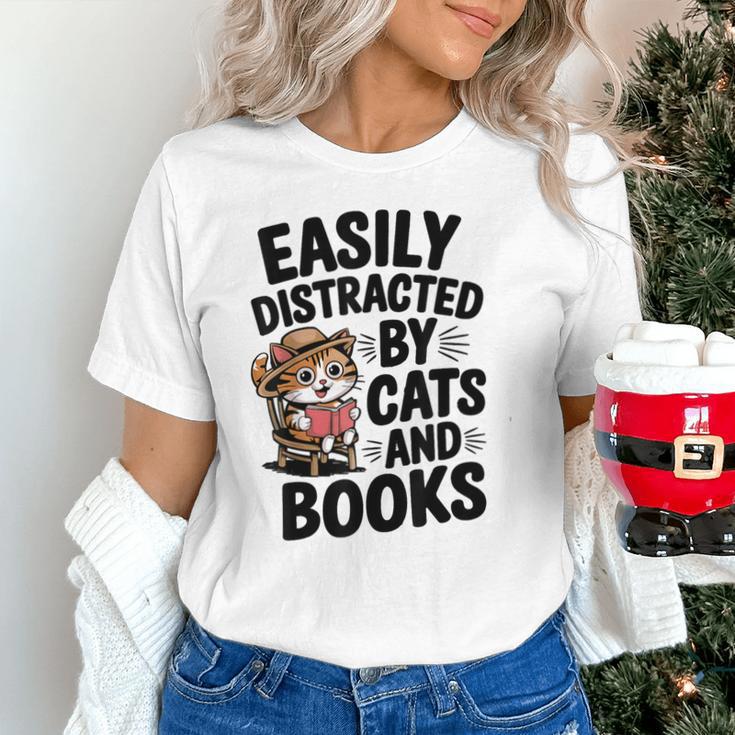 Easily Distracted By Cats And Books Lovers Reading Unisex T-Shirt Easily Distracted By Cats And Books Lovers Reading Unisex T-Shirt