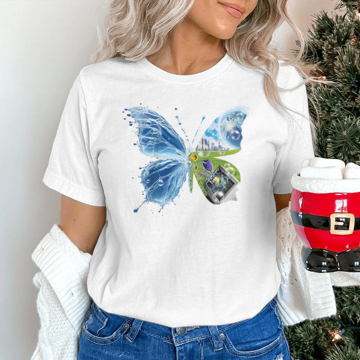 Frutiger Aero Aesthetic Butterfly Computer Fishes Scenery Raglan Baseball Tee Unisex T-Shirt