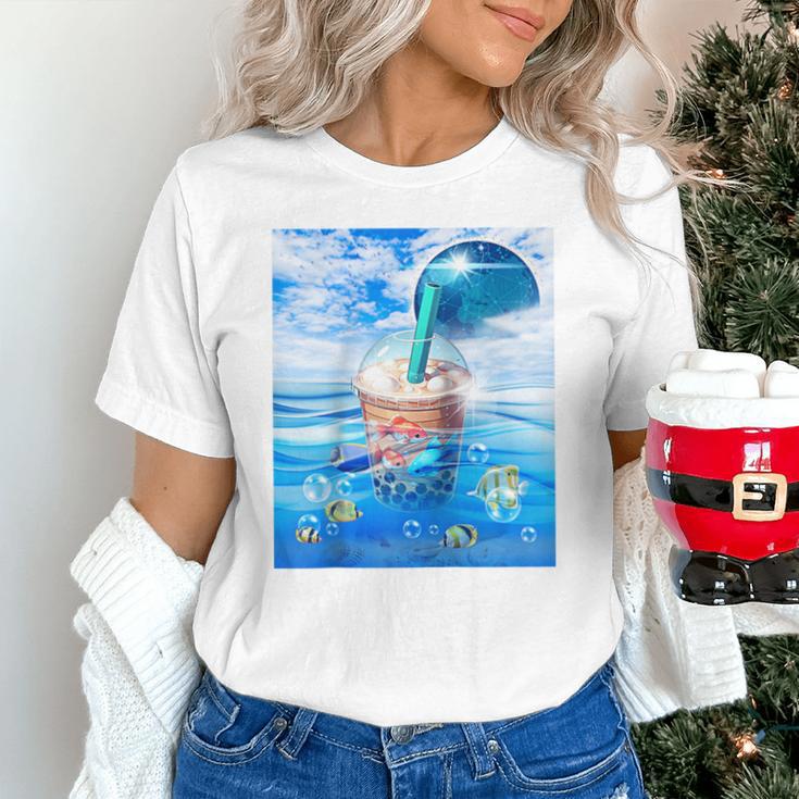 Frutiger Aero Aesthetic Tech Bubble Tea Boba Milktea Fishes Raglan Baseball Tee Unisex T-Shirt Frutiger Aero Aesthetic Tech Bubble Tea Boba Milktea Fishes Raglan Baseball Tee Unisex T-Shirt
