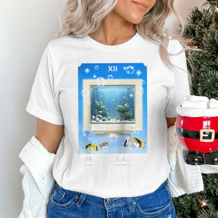 Frutiger Aero Aesthetic Tech Computer Aquarium Tarot Card Raglan Baseball Tee Unisex T-Shirt