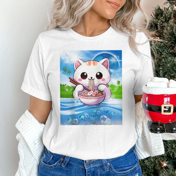 Frutiger Aero Aesthetic Tech Kawaii Ramen Cat Fishes Raglan Baseball Tee Unisex T-Shirt