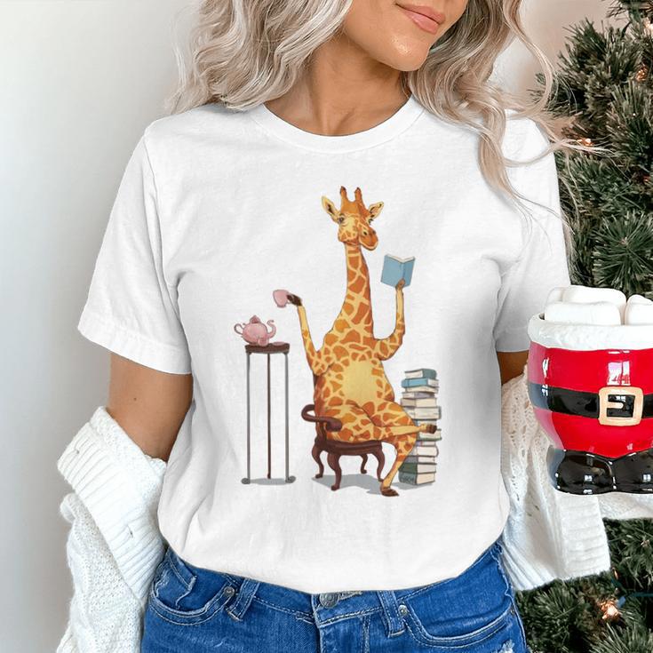 Giraffe Reading Tea Books Coffee Book Lover Graphic Unisex T-Shirt Giraffe Reading Tea Books Coffee Book Lover Graphic Unisex T-Shirt
