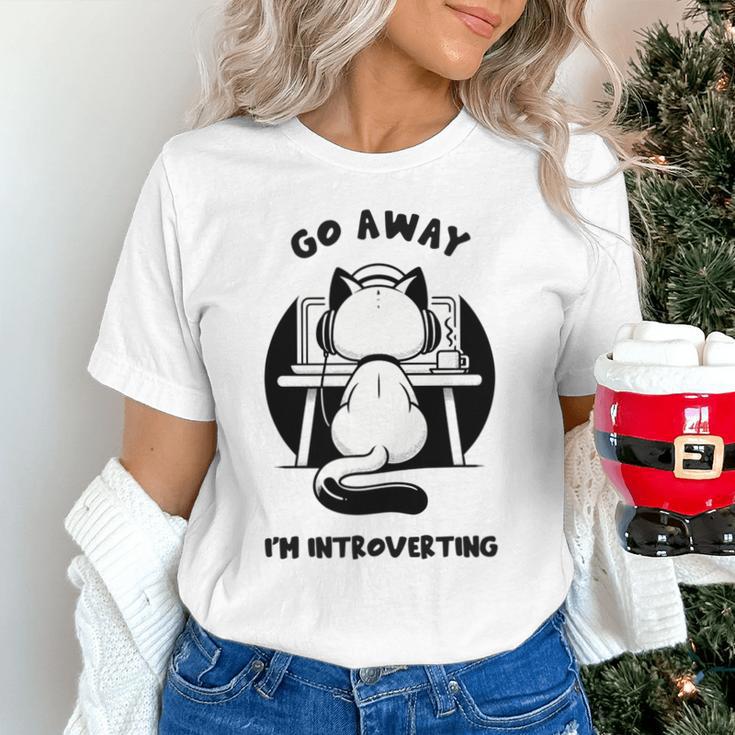 Go Away I'm Introverting Cat With Coffee Unisex T-Shirt Go Away I'm Introverting Cat With Coffee Unisex T-Shirt