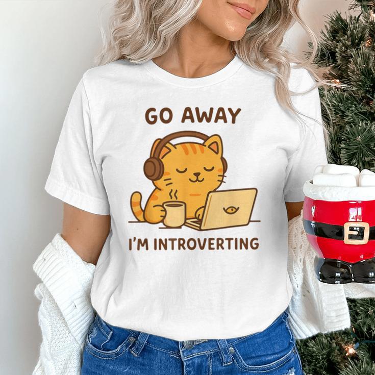 Go Away I'm Introverting Cozy Cat With Laptop And Coffee Unisex T-Shirt Go Away I'm Introverting Cozy Cat With Laptop And Coffee Unisex T-Shirt