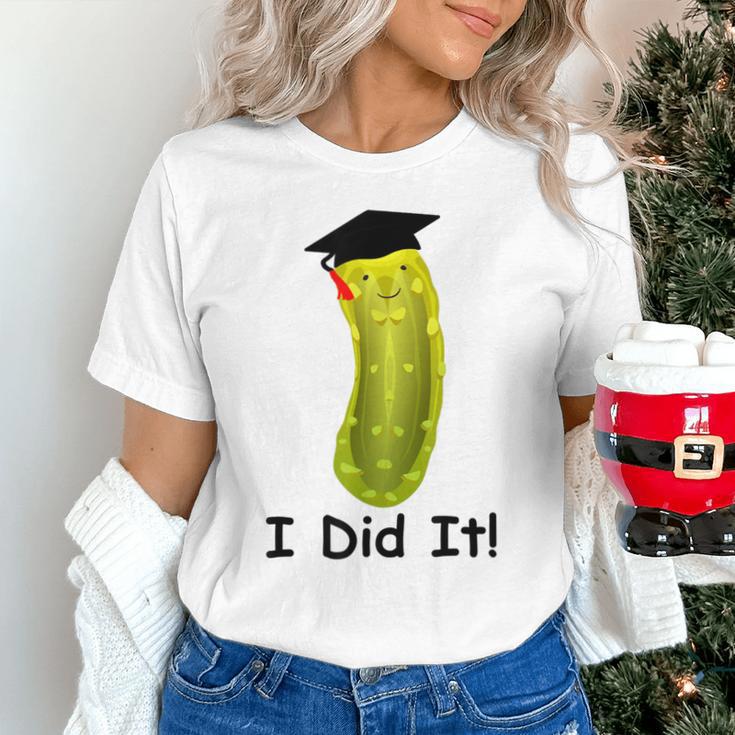 Graduation Cap Wearing Big Dill Pickle I Did It Graduate Fun Unisex T-Shirt
