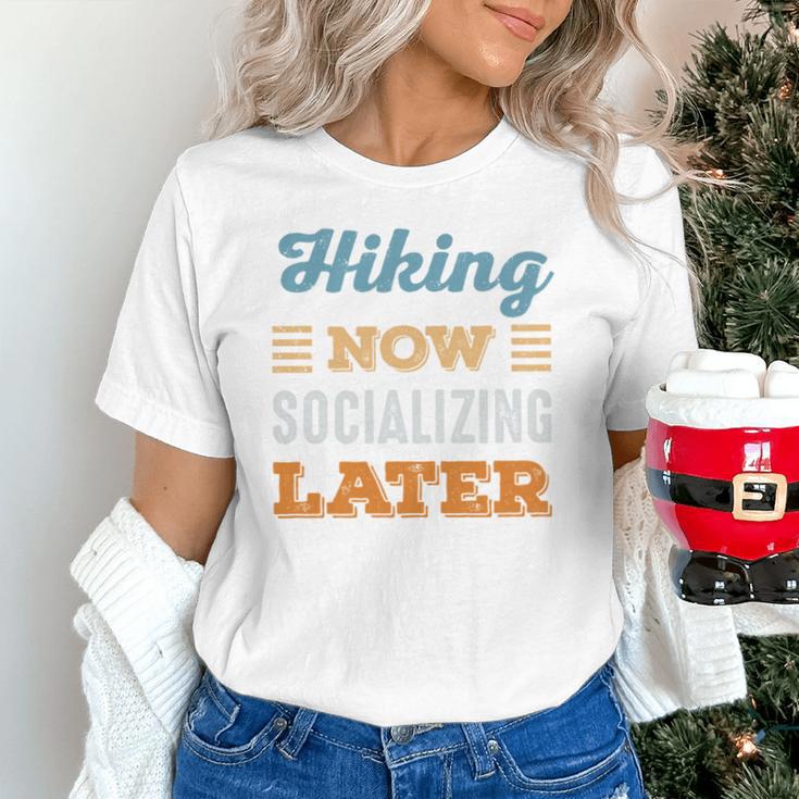 Hiking Now Minimal Socializing Introvert Vintage Unisex T-Shirt