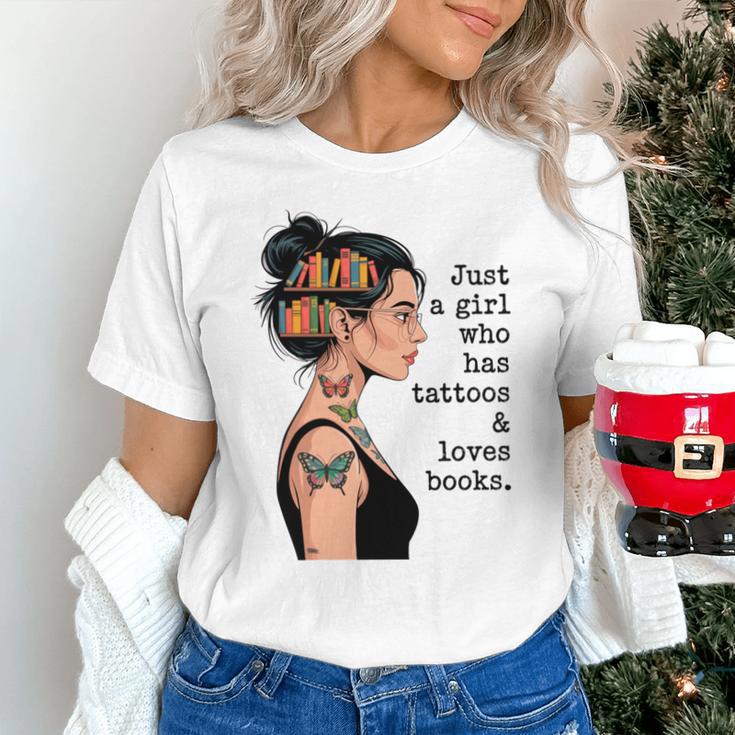 Just a Girl Who Has Tattoos And Love Books Tattooed Inked Unisex T-Shirt