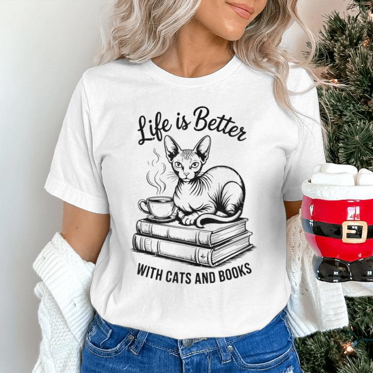 Life Is Better With Cats & Books Sphynx Cat Mom Women Unisex T-Shirt Life Is Better With Cats & Books Sphynx Cat Mom Women Unisex T-Shirt