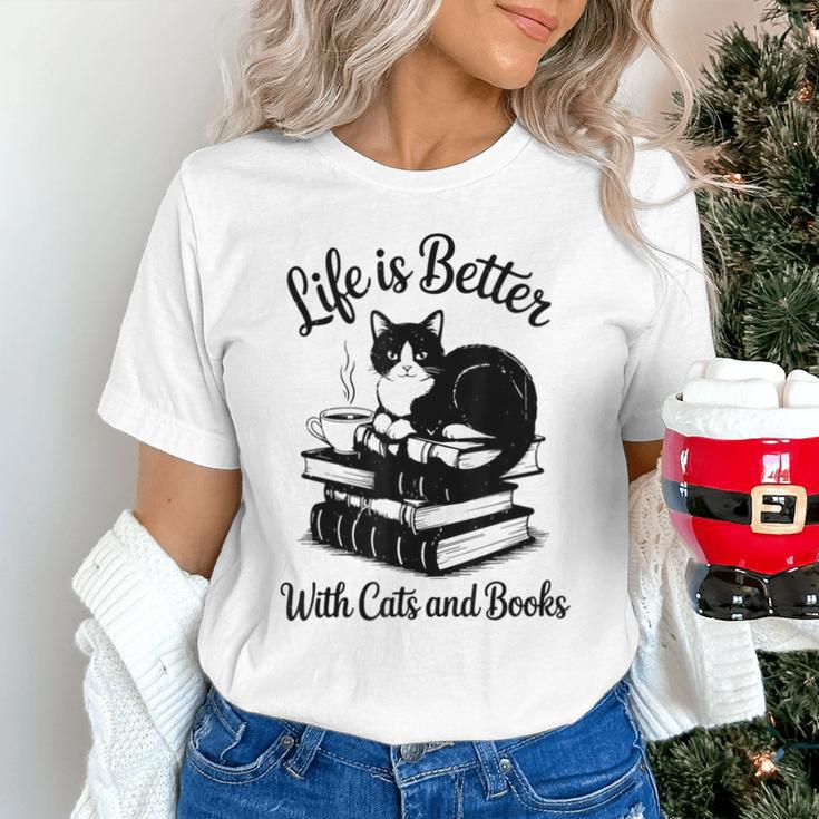Life Is Better With Cats & Books Tuxedo Cat Mom Women Unisex T-Shirt Life Is Better With Cats & Books Tuxedo Cat Mom Women Unisex T-Shirt